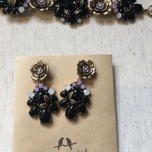Black and Gold Floral Earrings